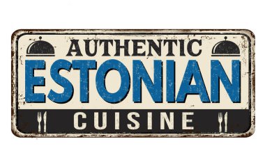 Otantik Estonya mutfağı vintage paslı metal işareti
