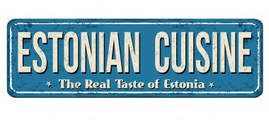 Otantik Estonya mutfağı vintage paslı metal işareti