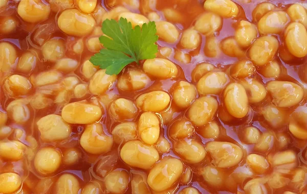 Frijoles al horno en salsa de tomate fondo — Foto de Stock