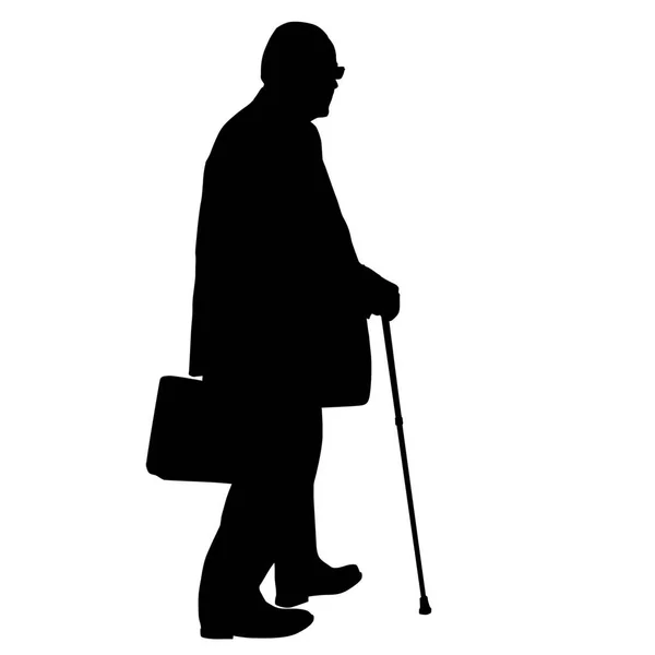 Yaşlı adam siluet kamışı ile — Stok Vektör