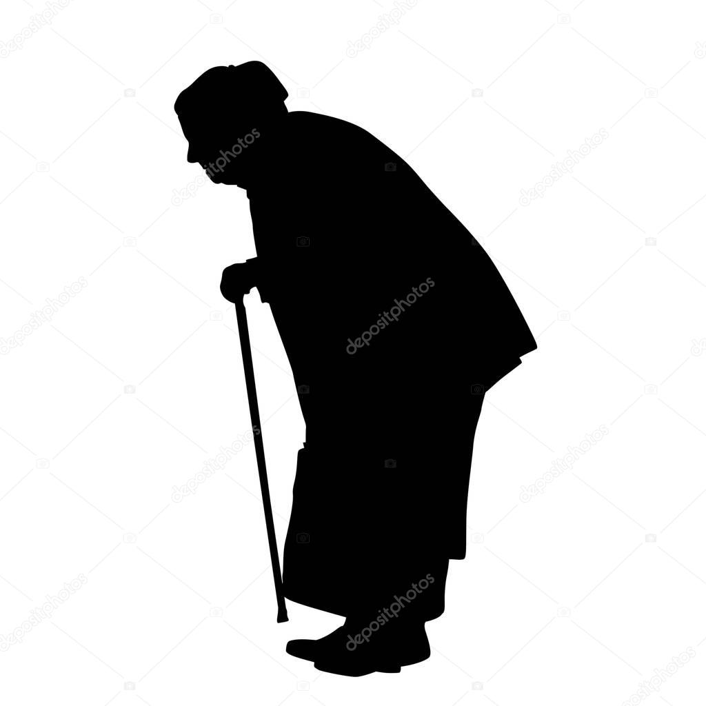 Silhouette of a old woman with cane 