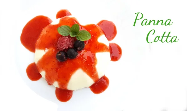 Panna cotta with sauce of red fruits — Stock Photo, Image