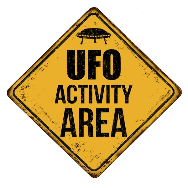 Ufo aktivitätsbereich vintage rostiges metallschild — Stockvektor