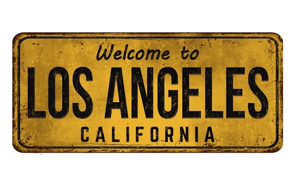 에 오신 것을 환영 합니다 로스 앤젤레스 빈티지 녹슨 금속 기호 — 스톡 벡터