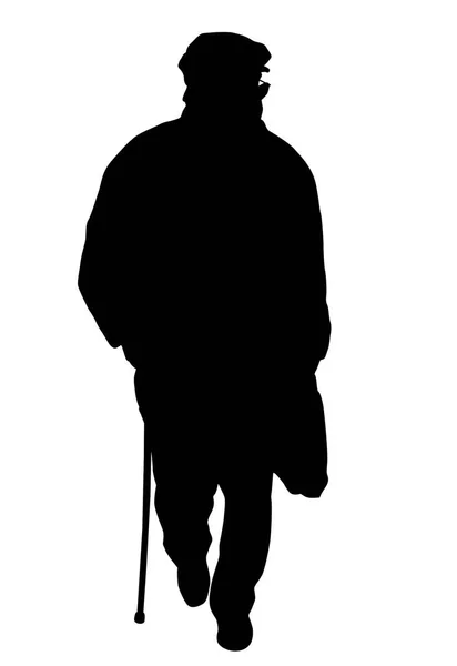 Bastonlu yaşlı adam yürüyor — Stok Vektör