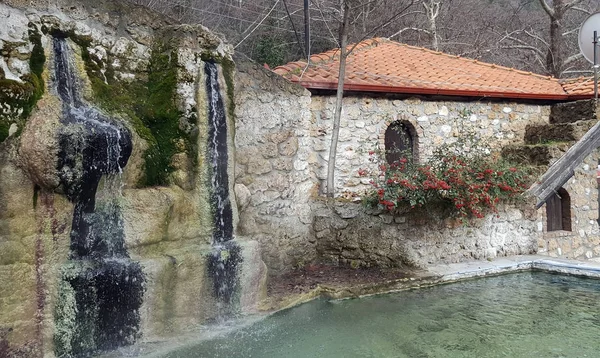 Waterfall and pool at Loutra Pozar — Stock Photo, Image