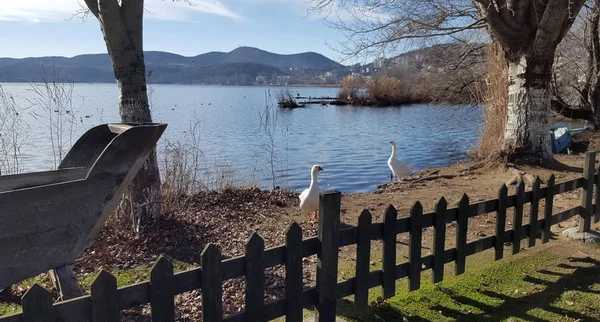 Vista panorámica del lago Orestiada en la ciudad de Kastoria, Grecia — Foto de Stock