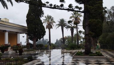 CORFU, GREECE- January 21, 2018: The Terrace in the Garden in Achilleion Palace, in Corfu island, Greece clipart