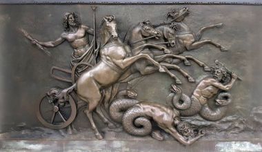 Metalik paneli, Zeus ile tasvir eden Yunan antik, Tanrı'ya savaş Corfu adasında Achilleion Sarayı'nda kötü yaratıklar karşı savaş sırasında Yunanistan chariots