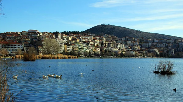 Scenic view of Kastoria town and the famous Orestiada lake in Greece — Stock Photo, Image