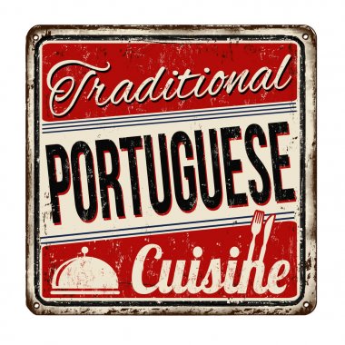 Geleneksel Portekiz mutfağı vintage paslı metal işareti