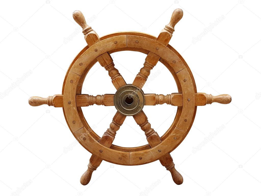 Old wooden ships helm wheel 