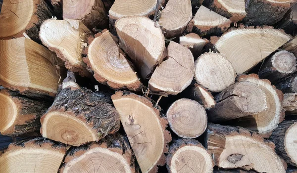 Haufen gehäckseltes Feuerholz für den Winter vorbereitet — Stockfoto