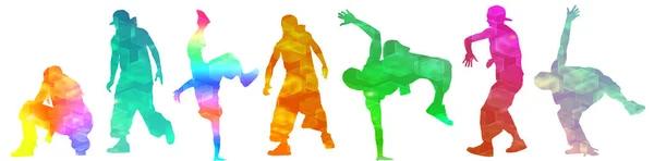 Streetdance silhouetten dansen in stedelijke stijl — Stockvector