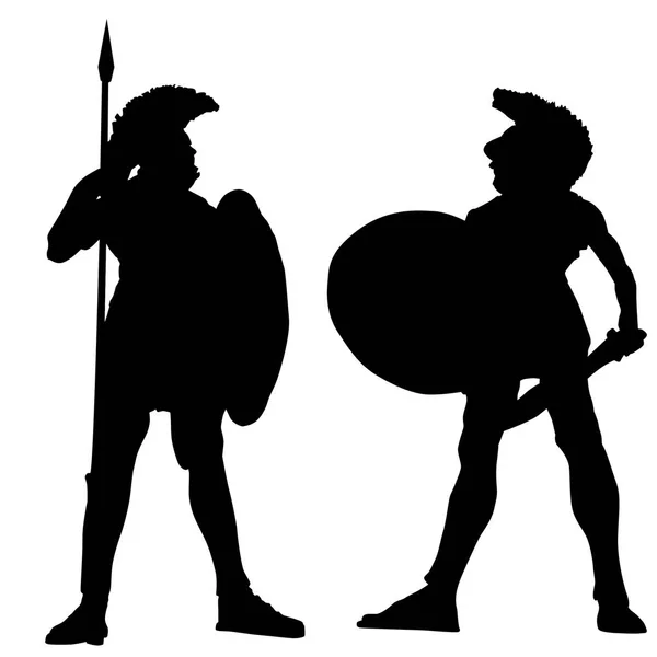 Spartan warrior silhouettes on white — Stock Vector