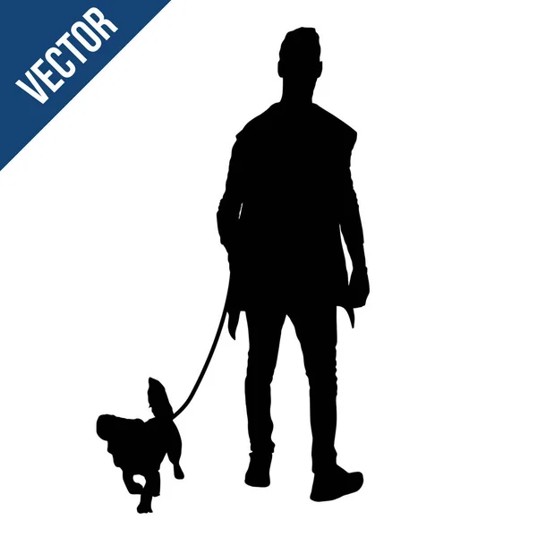 Silhueta de um homem com um cão — Vetor de Stock