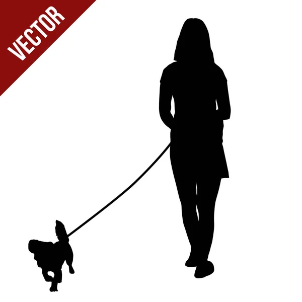 Silueta Una Mujer Con Perro Sobre Fondo Blanco Ilustración Vectorial — Vector de stock