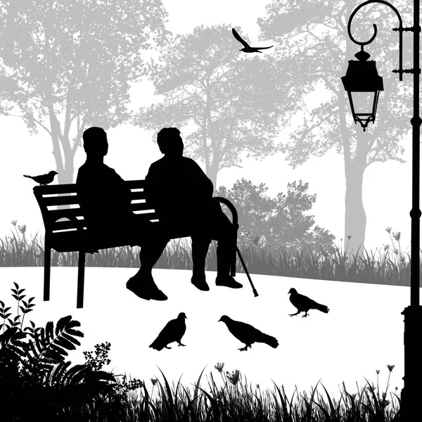 Deux silhouettes de femmes âgées dans le parc — Image vectorielle