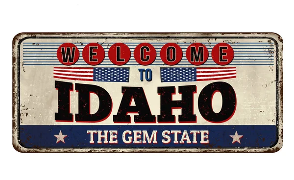 Bem-vindo ao sinal de metal enferrujado vintage Idaho — Vetor de Stock