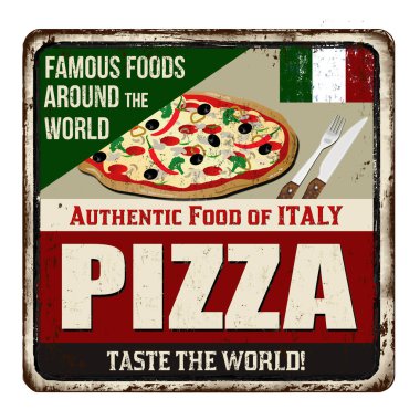 Pizza klasik paslı metal işareti. 