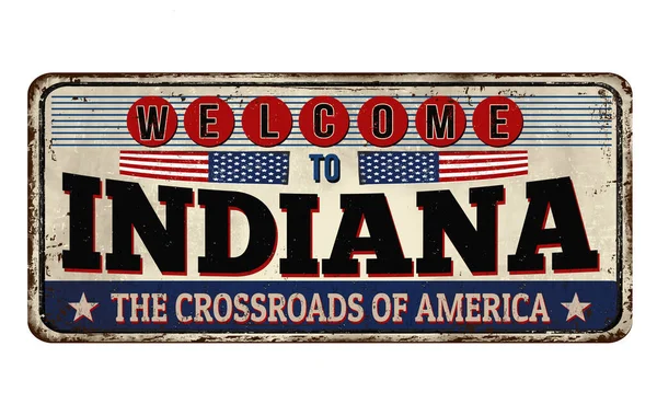 Καλώς ήρθατε στην Ιντιάνα παλιά σκουριασμένη μεταλλική πινακίδα — Διανυσματικό Αρχείο