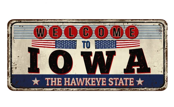 Bienvenido al cartel de metal oxidado vintage de Iowa — Archivo Imágenes Vectoriales
