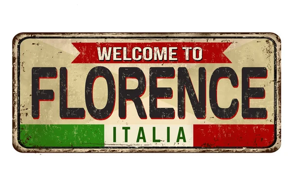 欢迎来到佛罗伦萨古老生锈的金属标志 — 图库矢量图片