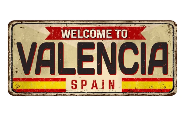 Welcome to Valencia vintage rusty metal sign — Stock Vector