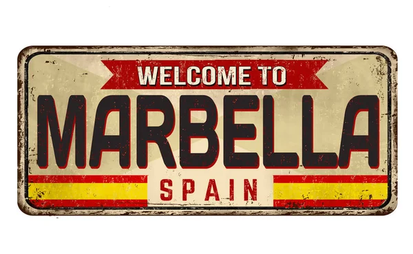 Welkom bij Marbella vintage roestig metalen bord — Stockvector