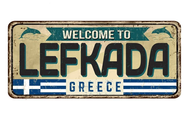 Welcome to Lefkada vintage rusty metal sign — Stock Vector