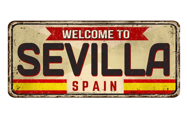 Welkom in Sevilla vintage roestig metalen bord — Stockvector