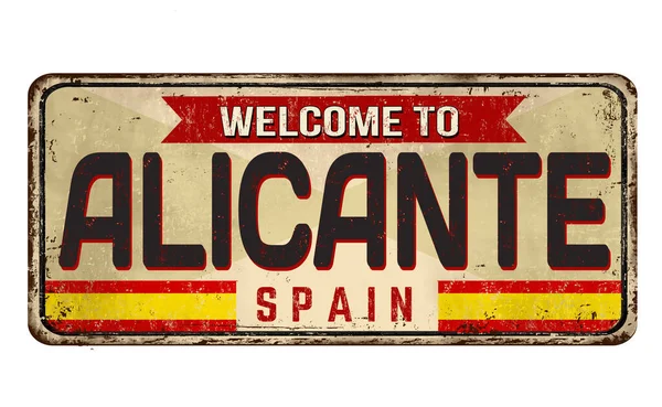 Vítejte na Alicante vintage rezavé kovové ceduli — Stockový vektor