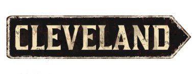 Cleveland klasik paslı metal tabelası