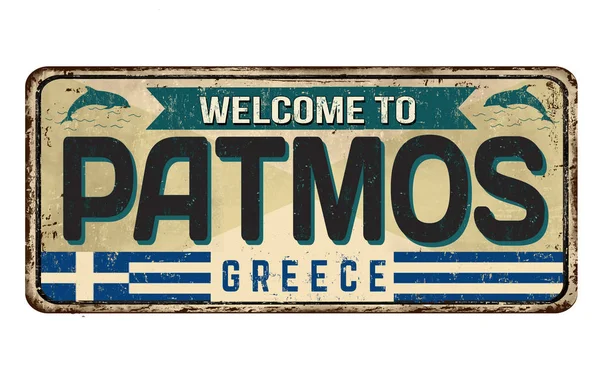 Witamy w Patmos vintage zardzewiały znak metalu — Wektor stockowy