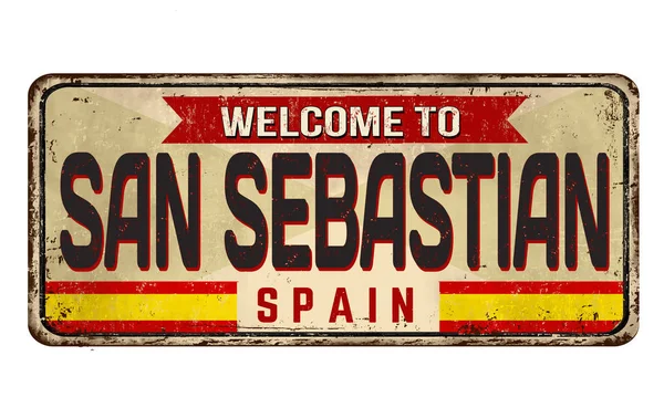 Bem-vindo ao sinal de metal enferrujado vintage de San Sebastian —  Vetores de Stock