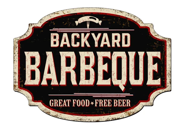 Backyard Barbeque vintage rusty metal sign — Stock Vector