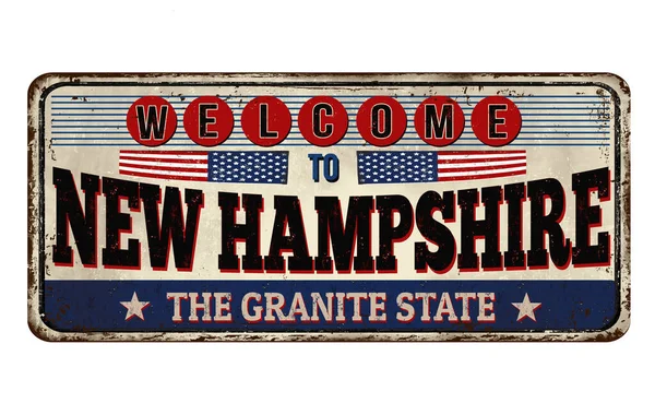 Welkom bij New Hampshire vintage roestige metalen teken — Stockvector