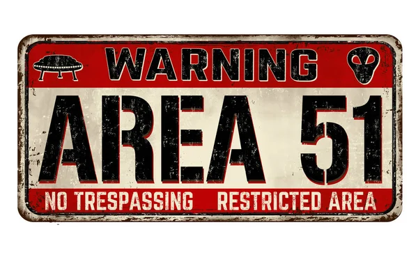 Area 51 vintage roestig metalen bord — Stockvector