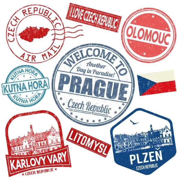 Set of travel grunge stamps with Czech Republic — Stock Vector