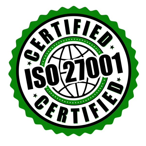 Etiqueta o etiqueta certificada ISO 27001 — Archivo Imágenes Vectoriales