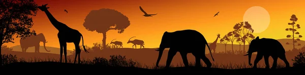 African safari animal silhouette landscape scene — 스톡 벡터