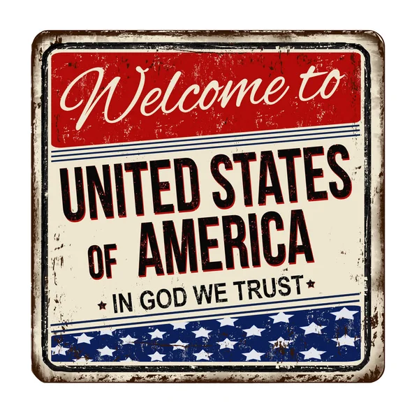 Bienvenido a Estados Unidos de América vintage metal oxidado signo — Vector de stock