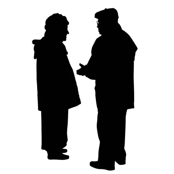 Silhouette Couple Sénior Parlant Sur Fond Blanc Illustration Vectorielle — Image vectorielle