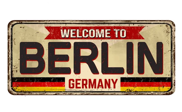 Welkom bij Berlijn vintage roestig metalen bord — Stockvector