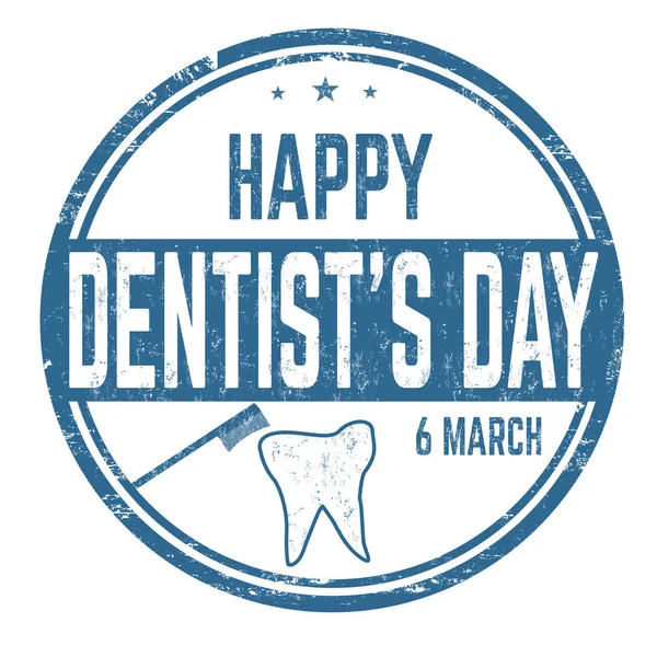 Beyaz Arkaplandaki Mutlu Dişçi Günü Işareti Damgası Vektör Illüstrasyonu — Stok Vektör