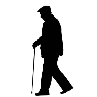 Beyaz arkaplanlı yaşlı adam silueti, vektör illüstrasyonu