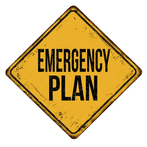 Emergency Plan Vintage Rusty Metal Sign White Background Vector Illustration — Stock Vector