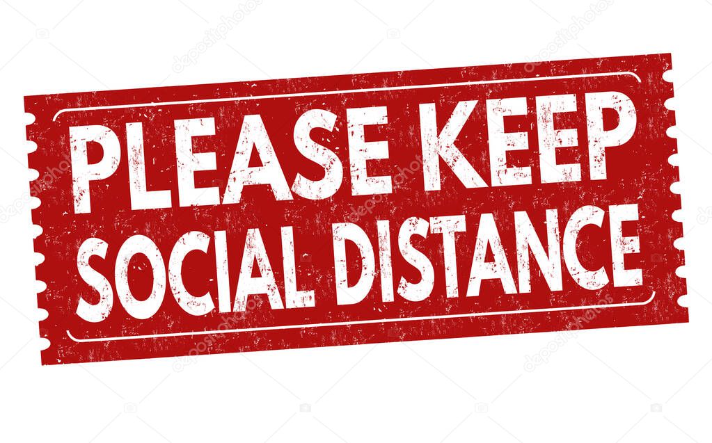 Please keep social distance sign or stamp on white background, vector illustration