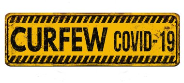 Curfew Covid-19 vintage rusty metal sign on a white background, vector illustration clipart