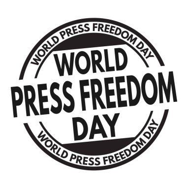 Dünya Basın Özgürlüğü Günü işareti veya beyaz arkaplan üzerindeki damga, vektör illüstrasyonu
